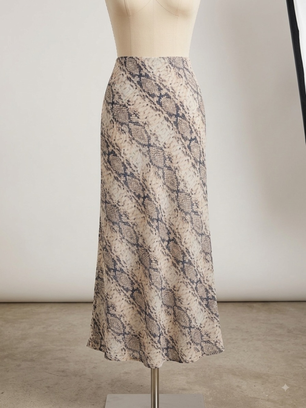 Neutral Snake Print Midi Skirt